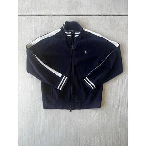 Vintage 90s Polo Ralph Lauren Mens Track Jacket Navy White Stripe Zip LARGE